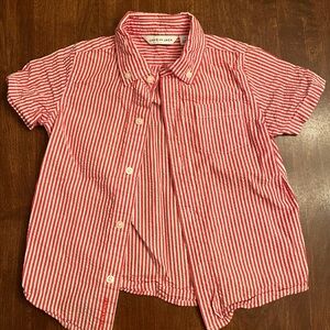 Boys Size 3T Janie and Jack short sleeved seersucker red and white stripe shirt